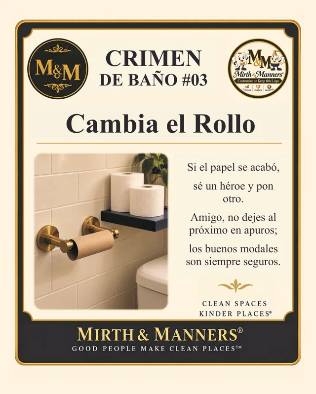 Cambia el Rollo: Crimen de Baño N.º 03 con el logotipo de Mirth & Manners